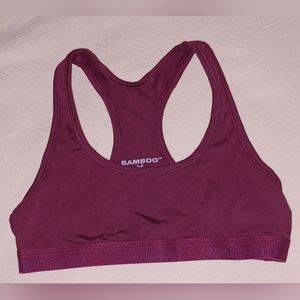 BAMBOO S-P Maroon Racerback Logo Band Sports Bra Cropped Activewear Running Yoga